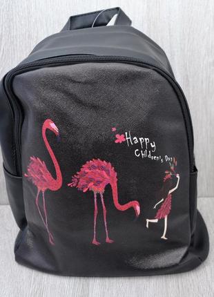 Школьный рюкзак из экокожи с накаткой фламинго, ассортимент цветов