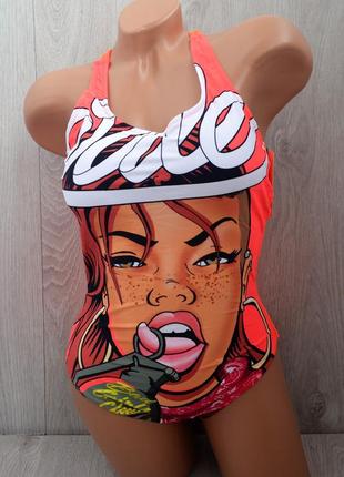 Стильний молодіжний суцільний купальник із принтом дівчина, 36-42 розмір, асортимент квітів