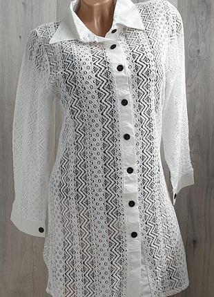 Пляжная кружевная туника рубашка, s, m, l белая,черная