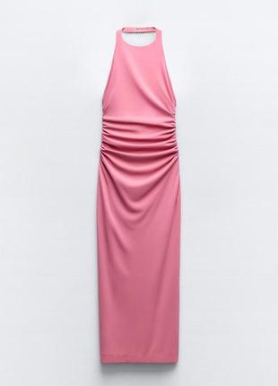 Трикотажное розовое платье-миди zara new3 фото