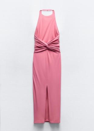 Трикотажное розовое платье-миди zara new7 фото