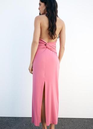 Трикотажное розовое платье-миди zara new4 фото