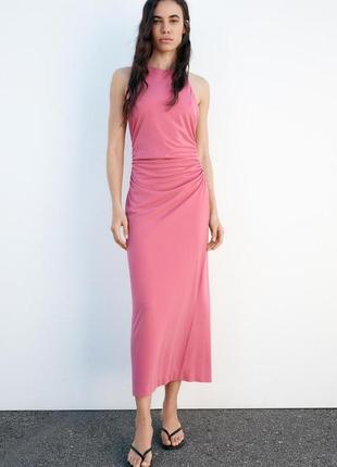Трикотажное розовое платье-миди zara new2 фото