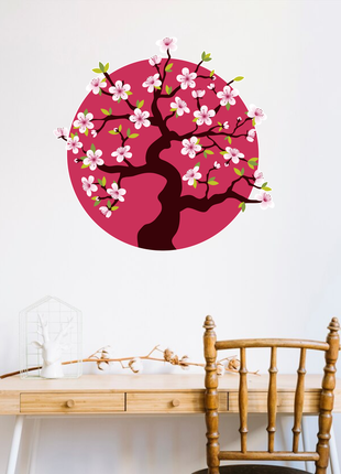 Вінілова інтер'єрна наклейка кольорова декор на стіну (шпалери та фарбу) "вишневе дерево. сакура"