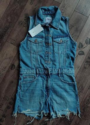 Zara denim trf jumpsuit зара джинсовый комбинезон6 фото