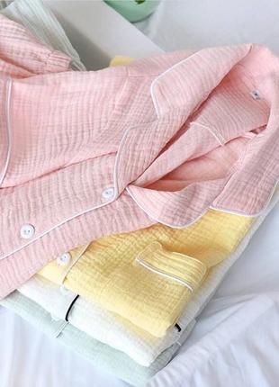 Піжама шорти сорочка муслін туреччина рожевий молоко мята гірчиця4 фото