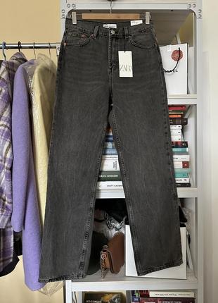 Серые широкие джинсы zara girlfriend уровня прямые7 фото