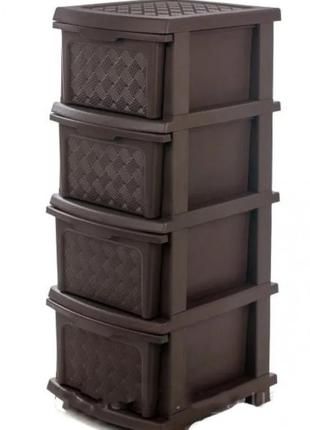 Пластиковый коричневый комод, шкафчик, тумбочка, органайзер на 4 ящика для вещей и игрушек2 фото