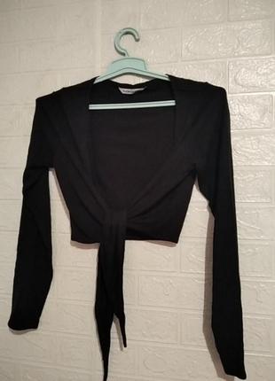 Кофта, блуза черная на завязках с длинным рукавом1 фото