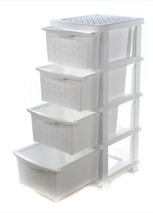 Пластиковый белоснежный комод, тумба, тумбочка, шкафчик на 4 ящика для вещей и игрушек3 фото