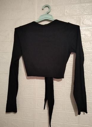 Кофта, блуза черная на завязках с длинным рукавом2 фото