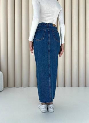 Юбка длинная джинсовая синяя с разрезом коттон6 фото