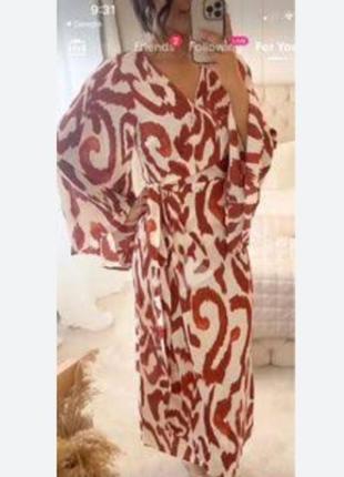 Новое шелковое платье миди h&m длинное платье халат на запах принт4 фото