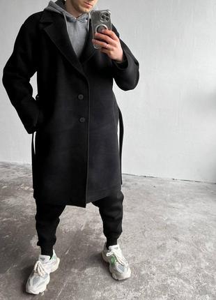 Черное мужское оверсайз пальто