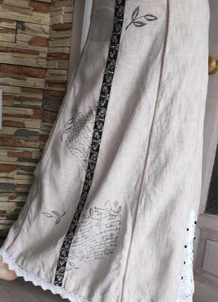 Linen and silk довга спідниця  з вишивкою вінтаж льняна юбка максі впол біла юбка