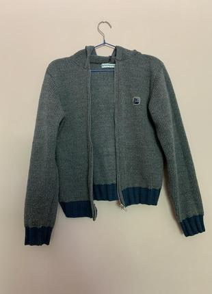 Серая вязаная кофта на замочке, тёплая кофта с капюшоном