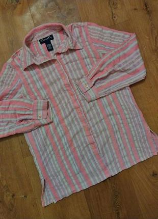 Стильная легкая женская рубашка в полоску полосатая рубашка с разрезами коттоновая рубашка розовая демисезонная женская рубашка на каждый день2 фото