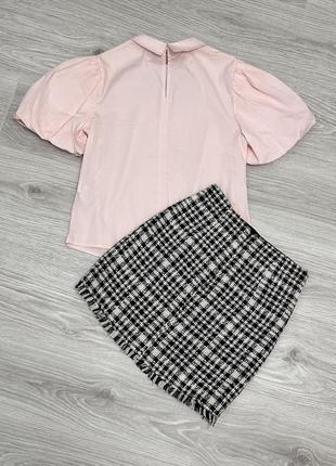 Стильный комплект блуза с пышными рукавами и твидовая юбка с разрезом для девочки 158 рост5 фото