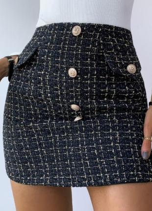Твидовая женская теплая мини юбка