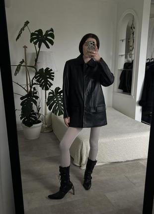 Винтажная черная кожаная куртка косуха / плащ4 фото
