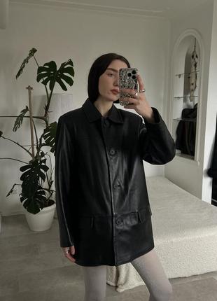 Винтажная черная кожаная куртка косуха / плащ10 фото