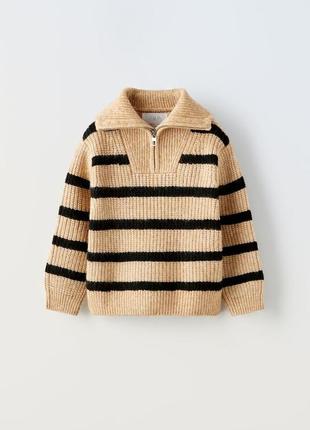 Трикотажний свитер zara смугастий светр zara з замком в’язана кофта в смужку zara на дівчинку 11/12 років1 фото