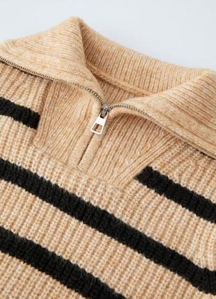 Трикотажний свитер zara смугастий светр zara з замком в’язана кофта в смужку zara на дівчинку 11/12 років3 фото