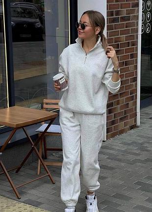 Женский весенний спортивный костюм стильный комплект кофта с воротником на молнии и штаны