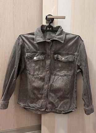 Джинсовая рубашка, куртка, джинсовка zara 158, 164 см, серая4 фото