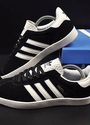 Кросівки кеди adidas gazelle navy black white замшевые кеды кроссовки адидас газели чорные с белым