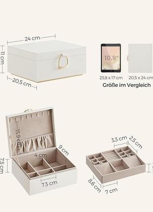 Ящик 2-ярусный для драгоценностей и ювелирных изделий с ручкой songmics jbc165w01 20,5 x 24 x 11 см, белый5 фото