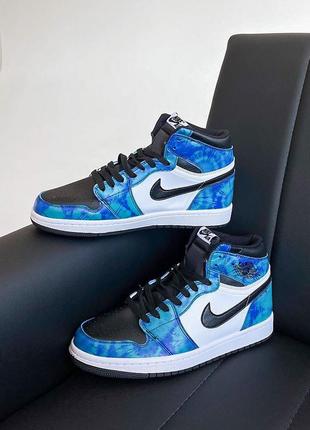 Круті чоловічі та жіночі кросівки nike air jordan 1 retro mid tie-dye сині з бірюзовим тай-дай3 фото