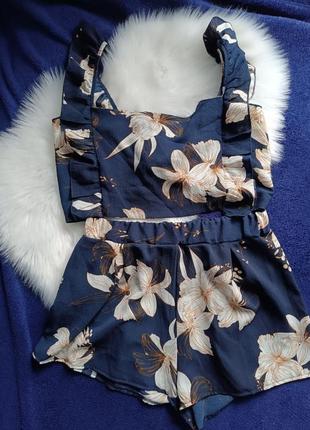 Костюм летний шорты тор цветочный принт синий базовый4 фото