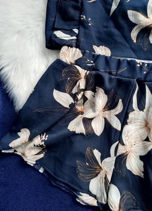 Костюм летний шорты тор цветочный принт синий базовый6 фото