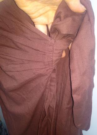 Лляна шоколадна сукня на запах 18/52-54 розміру6 фото