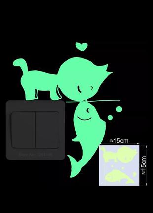 Светящаяся наклейка на выключатель "кот" - 15*15см1 фото