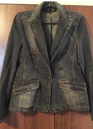 Пиджак куртка джинсовая вставки кожей оригинал винтаж1 фото