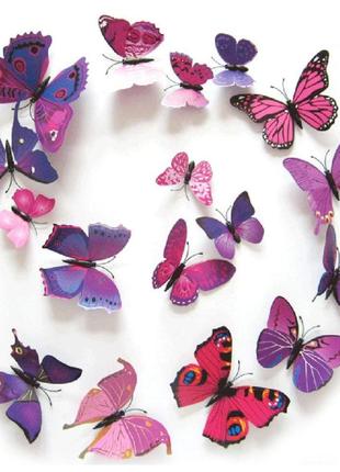 Фіолетові метелики на магніті - у наборі 12шт. різних розмірів, пластик, в набір також входить скотч2 фото