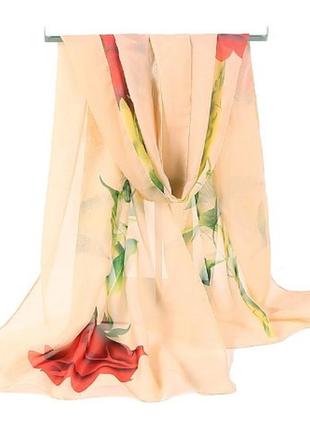 Женский шарф бежево-персиковый - размер шарфа 140*47см, шифон