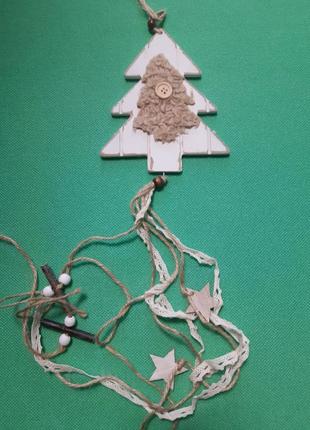 Новогоднее украшение ёлочка размер елки 12*15см, длина всего изделия около 70см, дерево, текстиль
