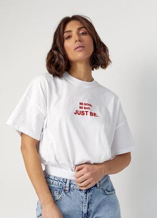 Женская футболка oversize с надписью be good. be bad. just be9 фото