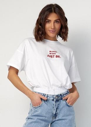 Женская футболка oversize с надписью be good. be bad. just be8 фото