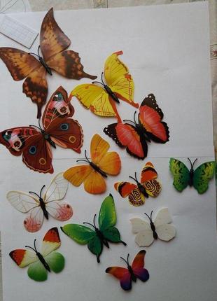 Бабочки разноцветные на магните - в наборе 12шт. разных размеров, пластик, в набор так же входит скотч3 фото
