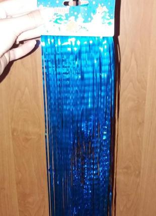 Дощик на ялинку новорічний гафре 1,5 м ширина 24 см синій