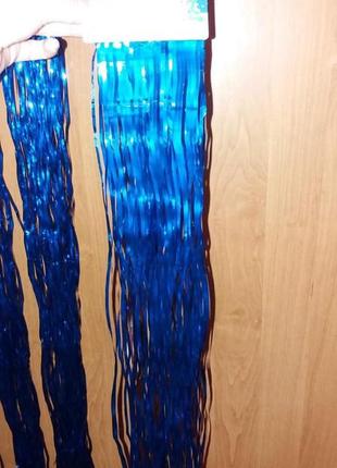Дощик на ялинку новорічний хвилястий 1,5 м на 24 см синій4 фото