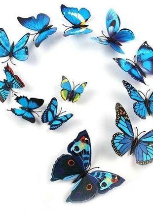 Бабочки на магните голубые -  в наборе 12шт., пластик (так же в набор входит 2-х сторонний скотч)3 фото