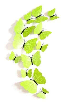 Салатовые бабочки на магните - в наборе 12шт. разных размеров, пластик, в набор так же входит скотч1 фото