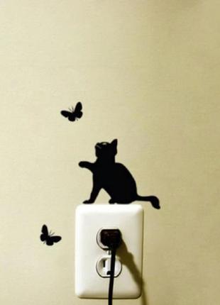 Наклейка виниловая "кот с бабочками" - 15*11см5 фото