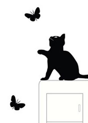 Наклейка виниловая "кот с бабочками" - 15*11см3 фото