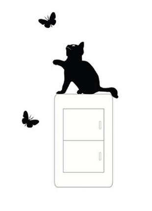 Вінілова наклейка "кіт з метеликами" - 15*11см